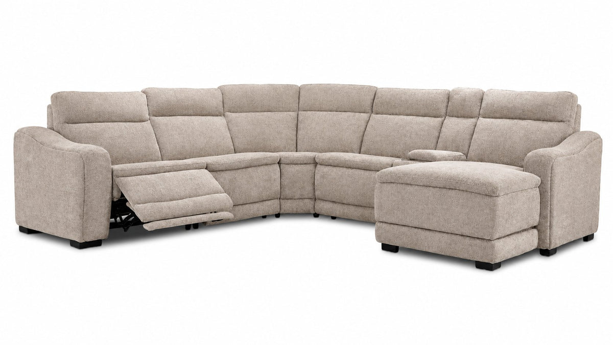 Madison 6-Piece Dual Power Reclining Sectional with Right-Facing Chaise - Beige