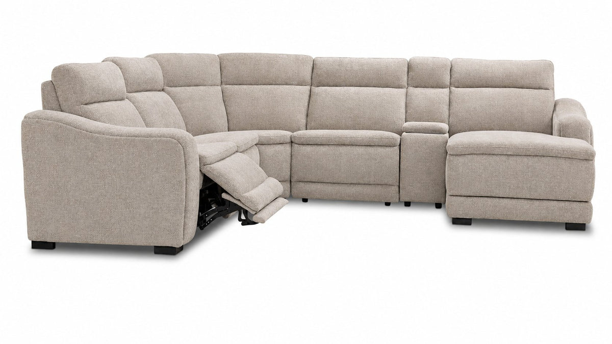 Madison 6-Piece Dual Power Reclining Sectional with Right-Facing Chaise - Beige