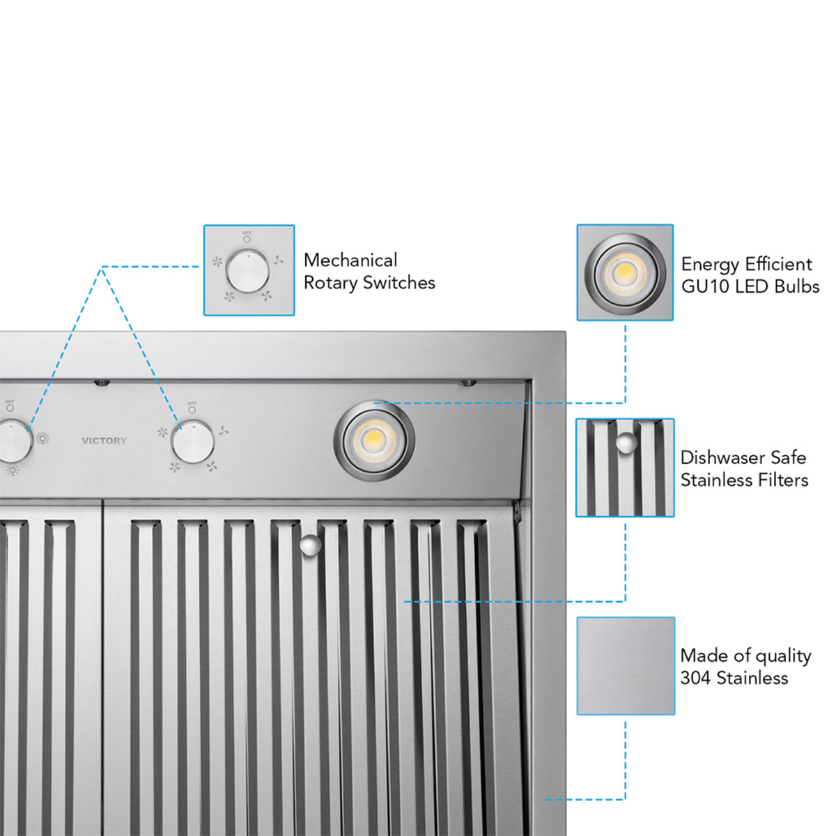 VICTORY Stainless Steel 42" 1200 CFM Wall Mount Range Hood - Twister-MAX-42--