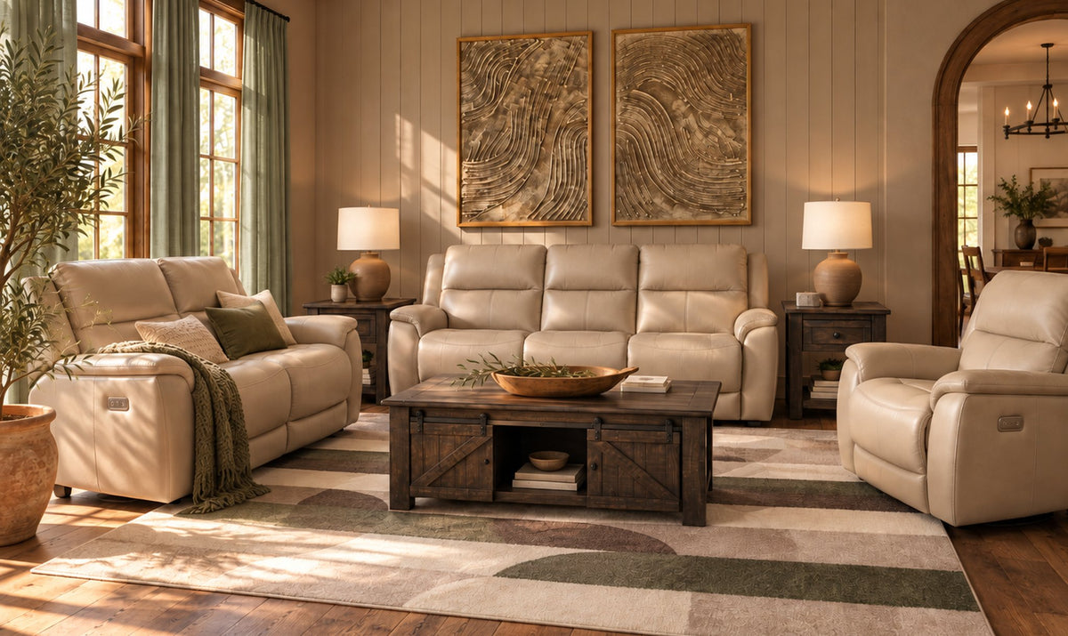 Maxton Leather Power Reclining Sofa - Taupe