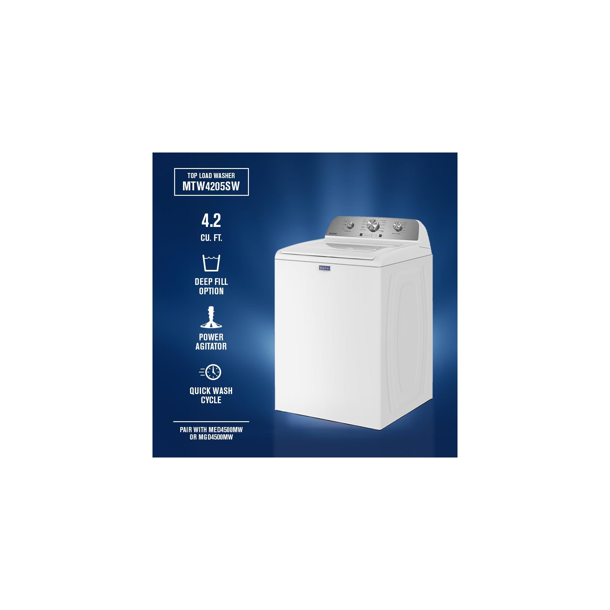 Maytag White Top Load Washer (4.8 Cu. Ft. IEC) with Deep Fill Option - MTW4205SW--