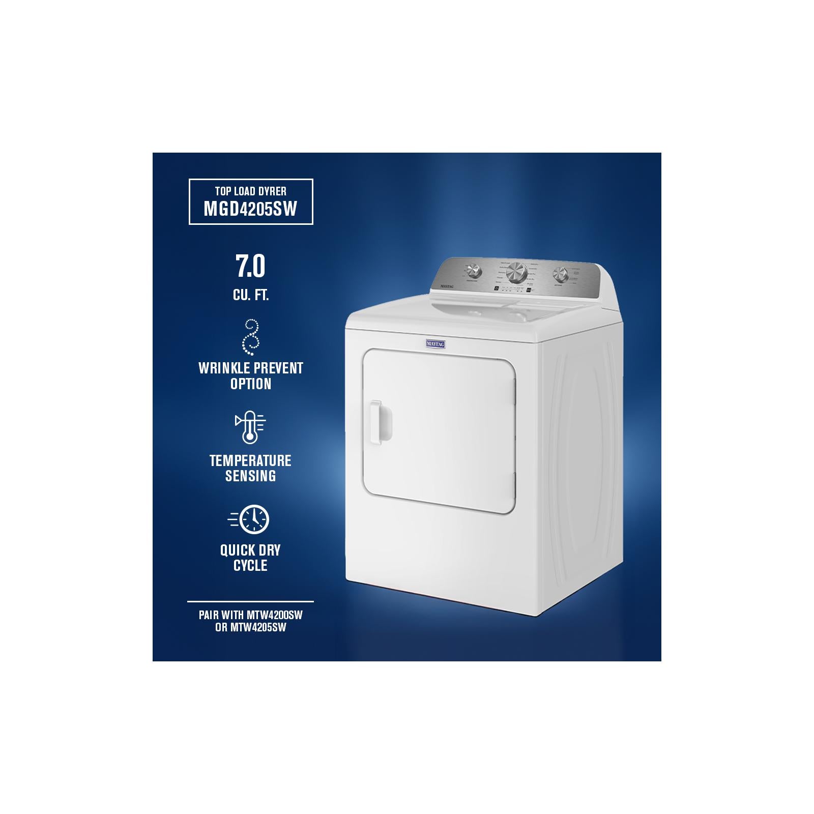 Maytag White Gas Dryer (7.0 Cu. Ft.) with Wrinkle Prevent Option - MGD4205SW--