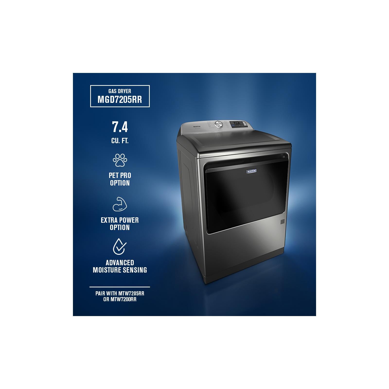 Maytag Silver Gas Dryer with Pet Pro (7.4 cu.ft.) - MGD7205RR--