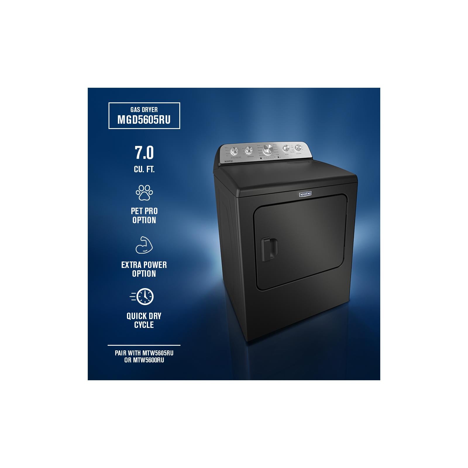 Maytag Volcano Black Steam Gas Dryer (7.0 Cu. Ft.) with Extra Power and Pet Pro Option - MGD5605RU--