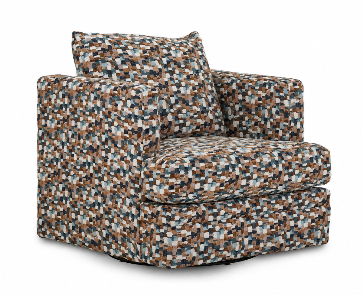 Laila swivel accent chair with multicolour patterned upholstery