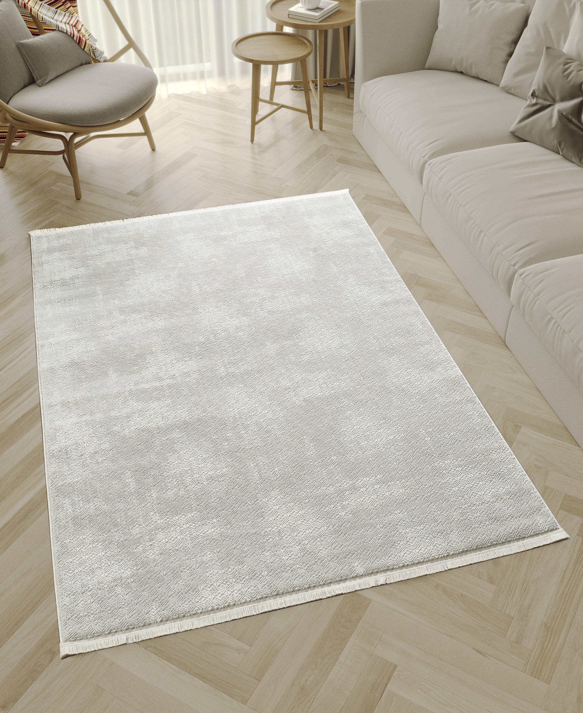 Merinos Novolini 5'3" x 7'5" Area Rug with Underpad - Light Grey, White