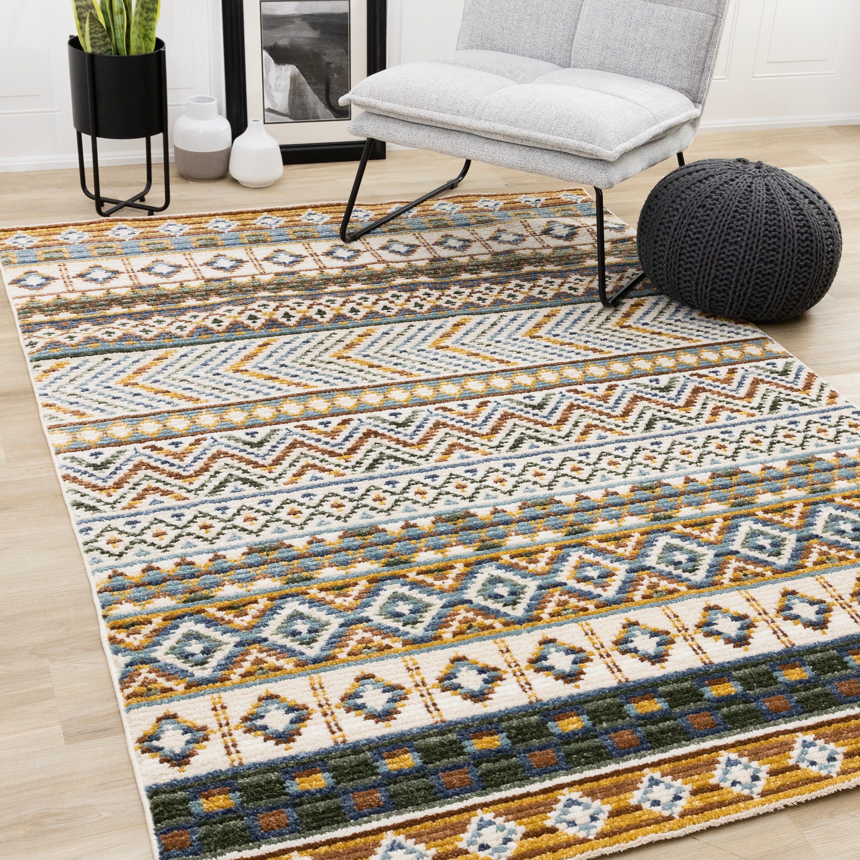 Nala 7'10" x 10'6" Intricate Southwestern Design Area Rug - Yellow, Blue, Green