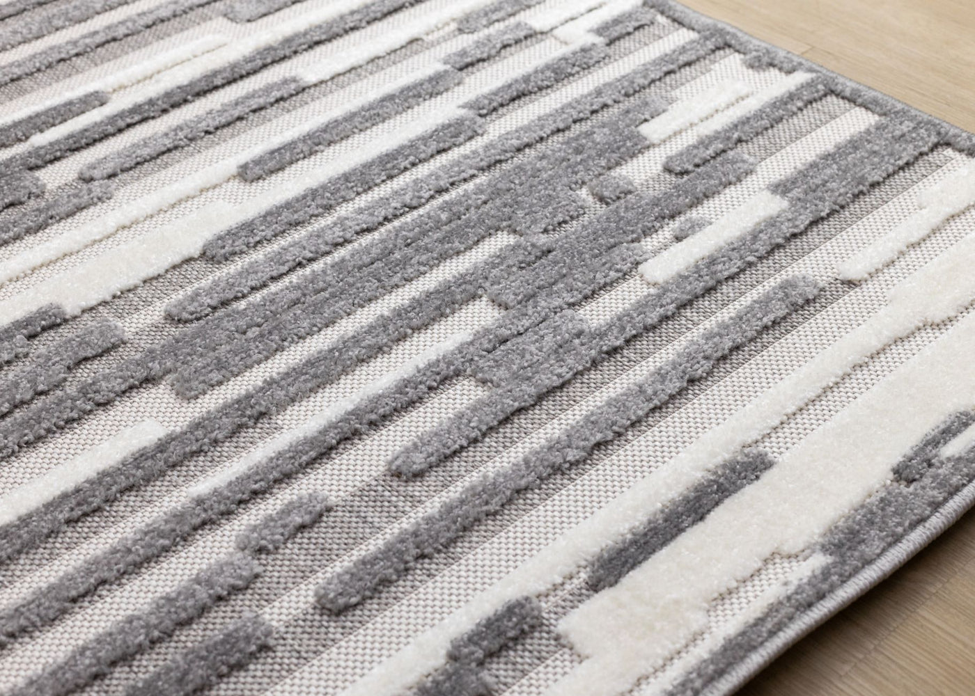 Pixel Drift 5'3" x 7'7" Broken Lines Design Area Rug - Grey, White