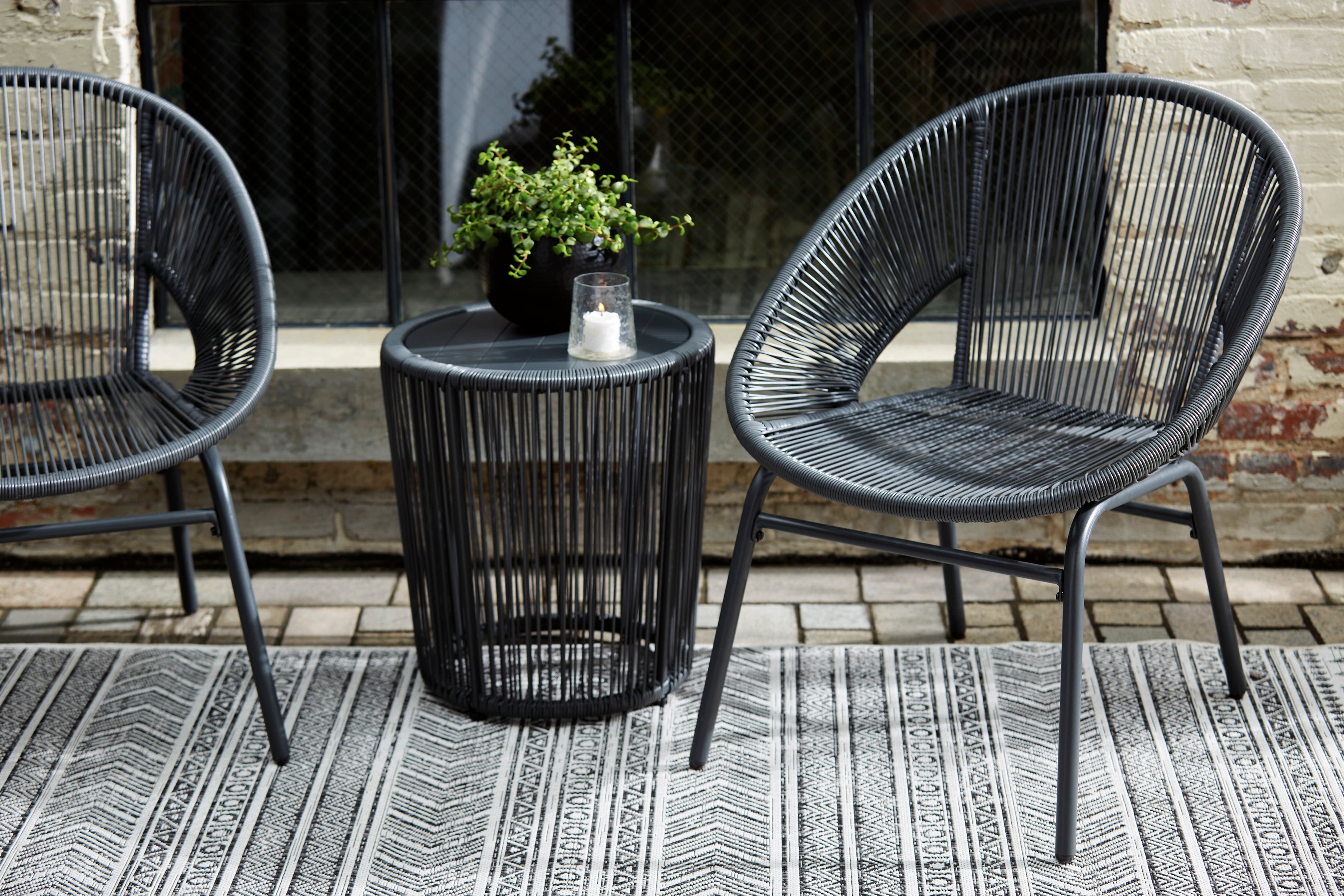 Mandarin Cape 3-Piece Outdoor Table and Chairs Set - Black, Grey