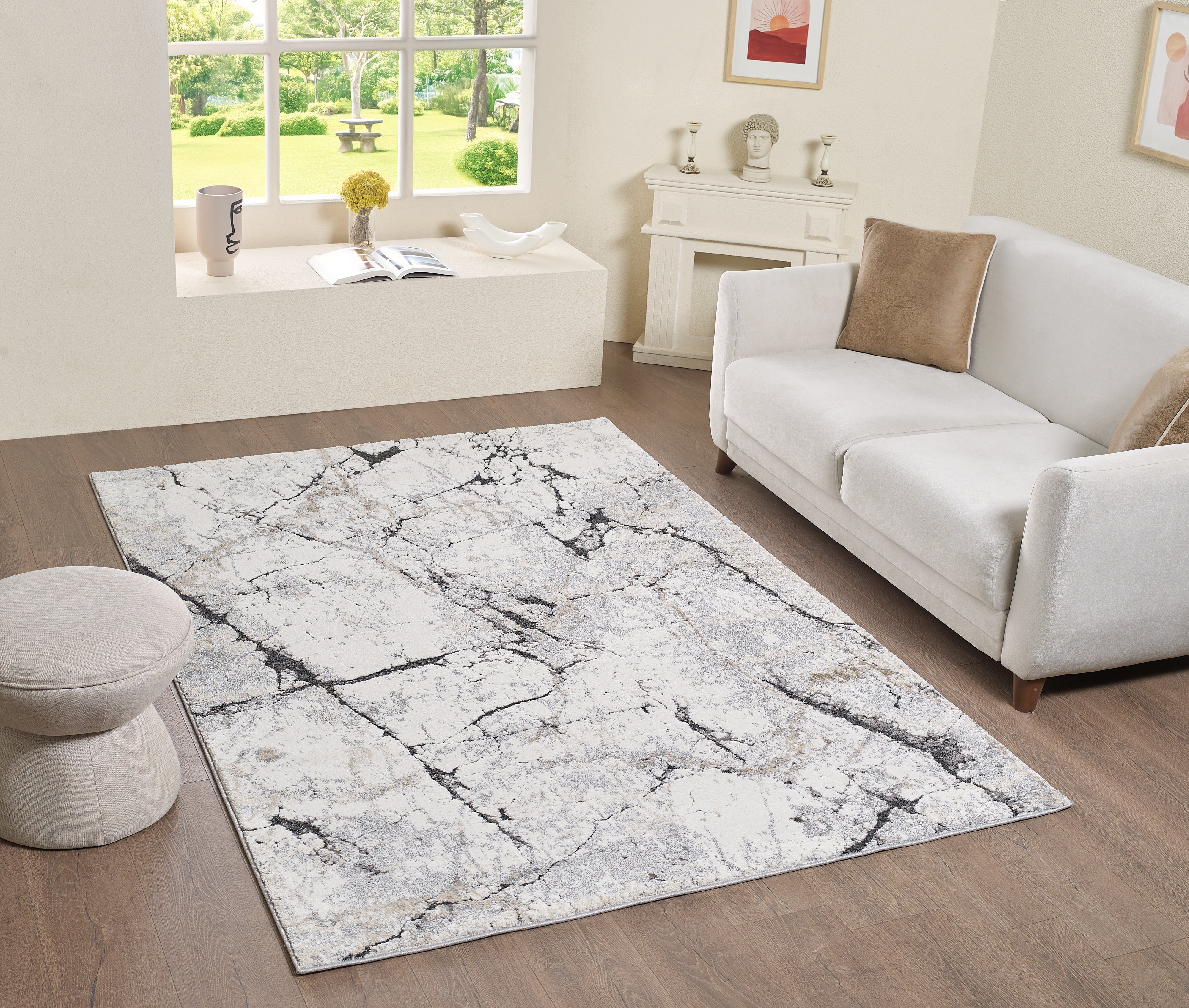 Merinos Panorama 5'3" x 7'5" Area Rug with Underpad - Grey