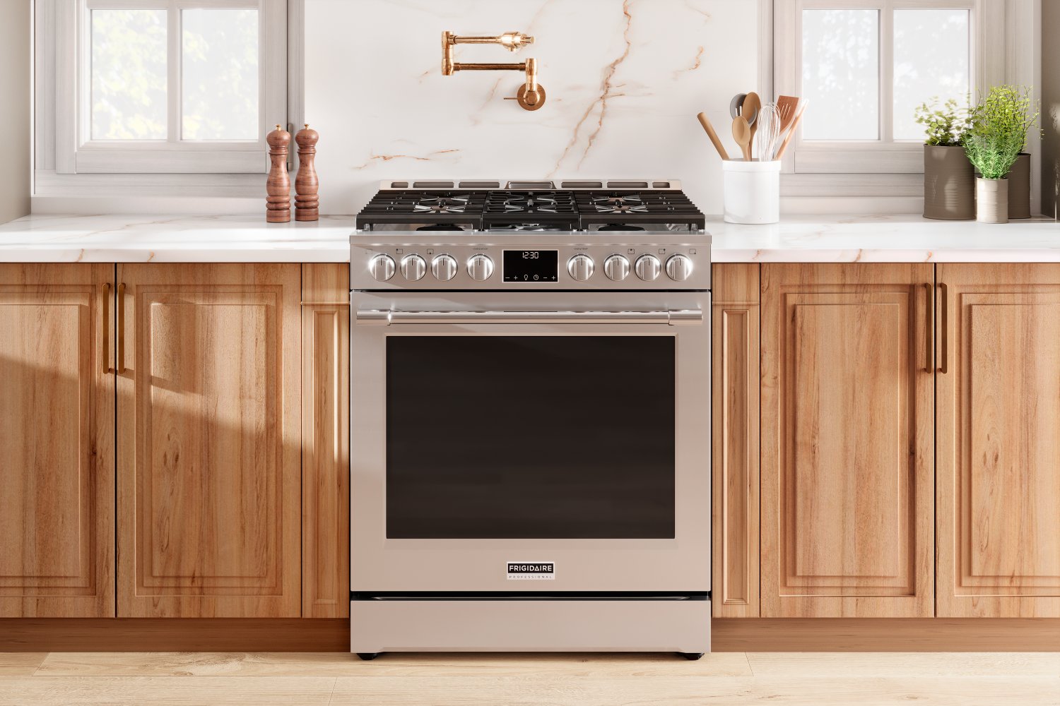Frigidaire Professional Smudge-Proof® Stainless Steel 30" Front Control Gas Range with Total Convection (6 Cu. Ft) - PCFG3080AF