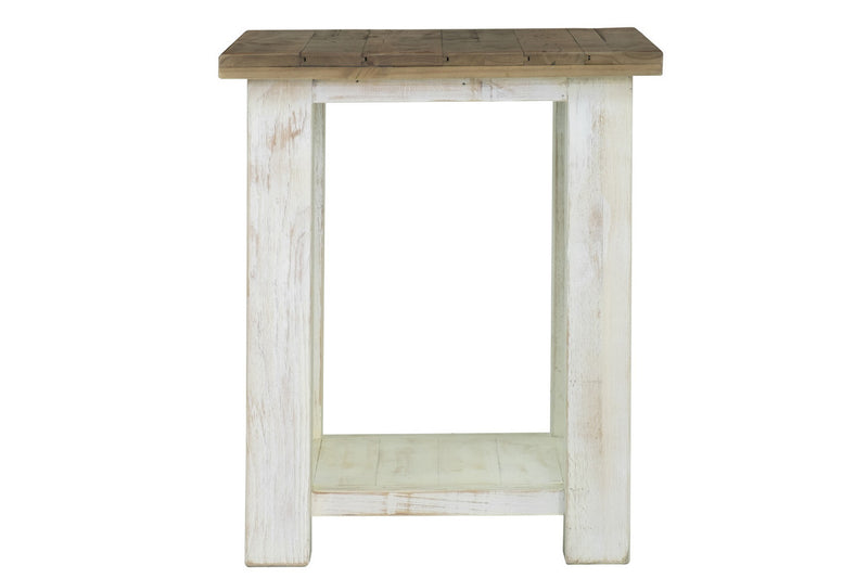 Borsgade Reclaimed Pine End Table Antique White/Rustic Natural Leon