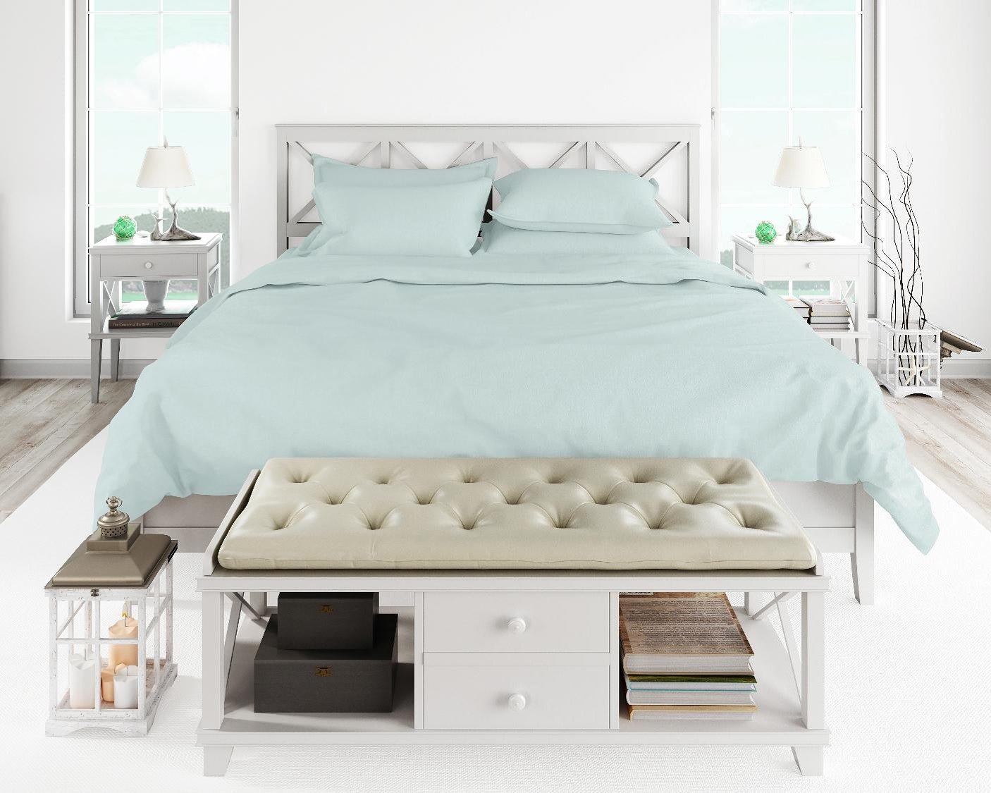 Cotton House 600 Thread Count 100% Egyptian Cotton Queen Sheet Set - Ice Flow Blue