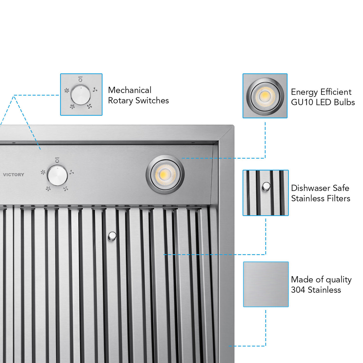 VICTORY Stainless Steel 30" 750 CFM Range Hood Insert - Q5-30-6--