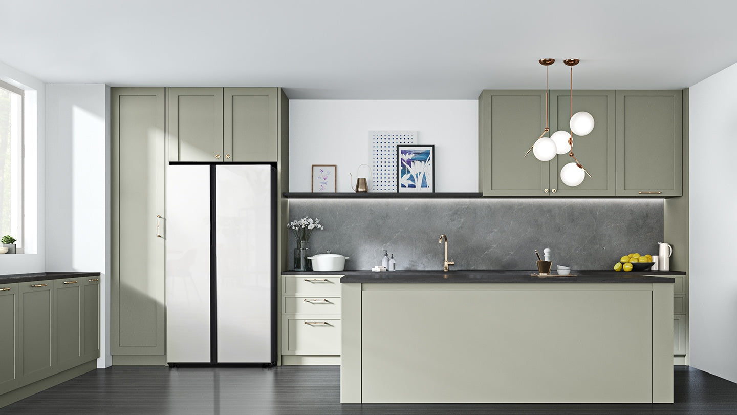 Samsung BESPOKE 36" 22.6 Cu. Ft. White Glass Side-by-Side Refrigerator with Beverage Center - RS23CB760012AA