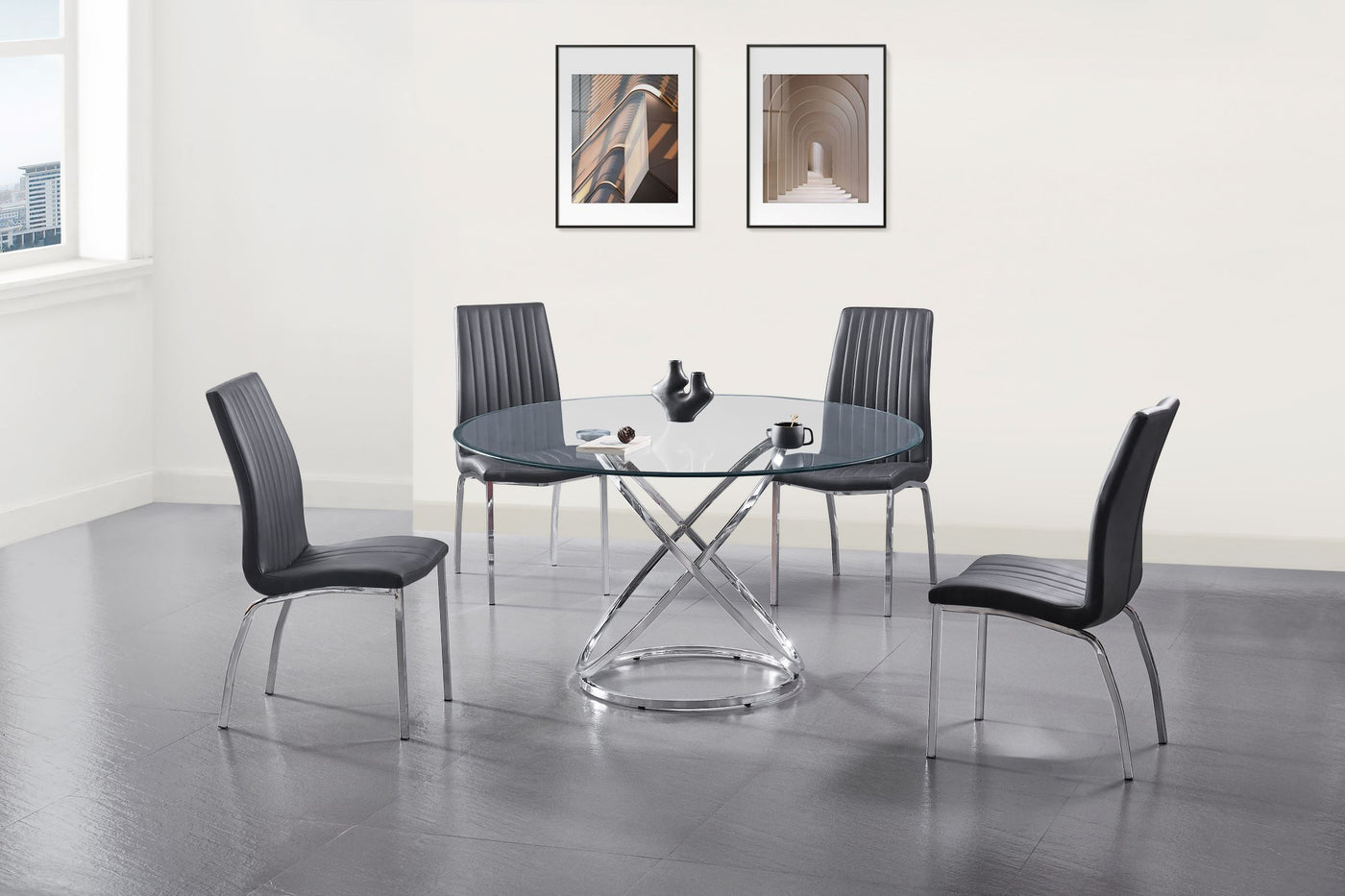 Axis 5-Piece Round Dining Room Set - Glass and Chrome