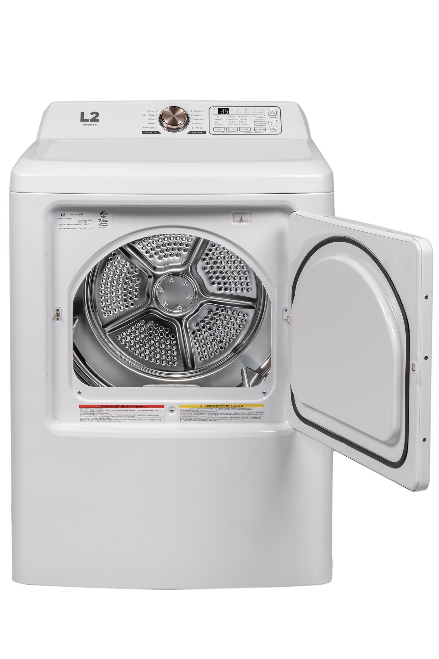 L2 White Electric Dryer with French Display (6.7 Cu. Ft) - LE43A3AWWFR