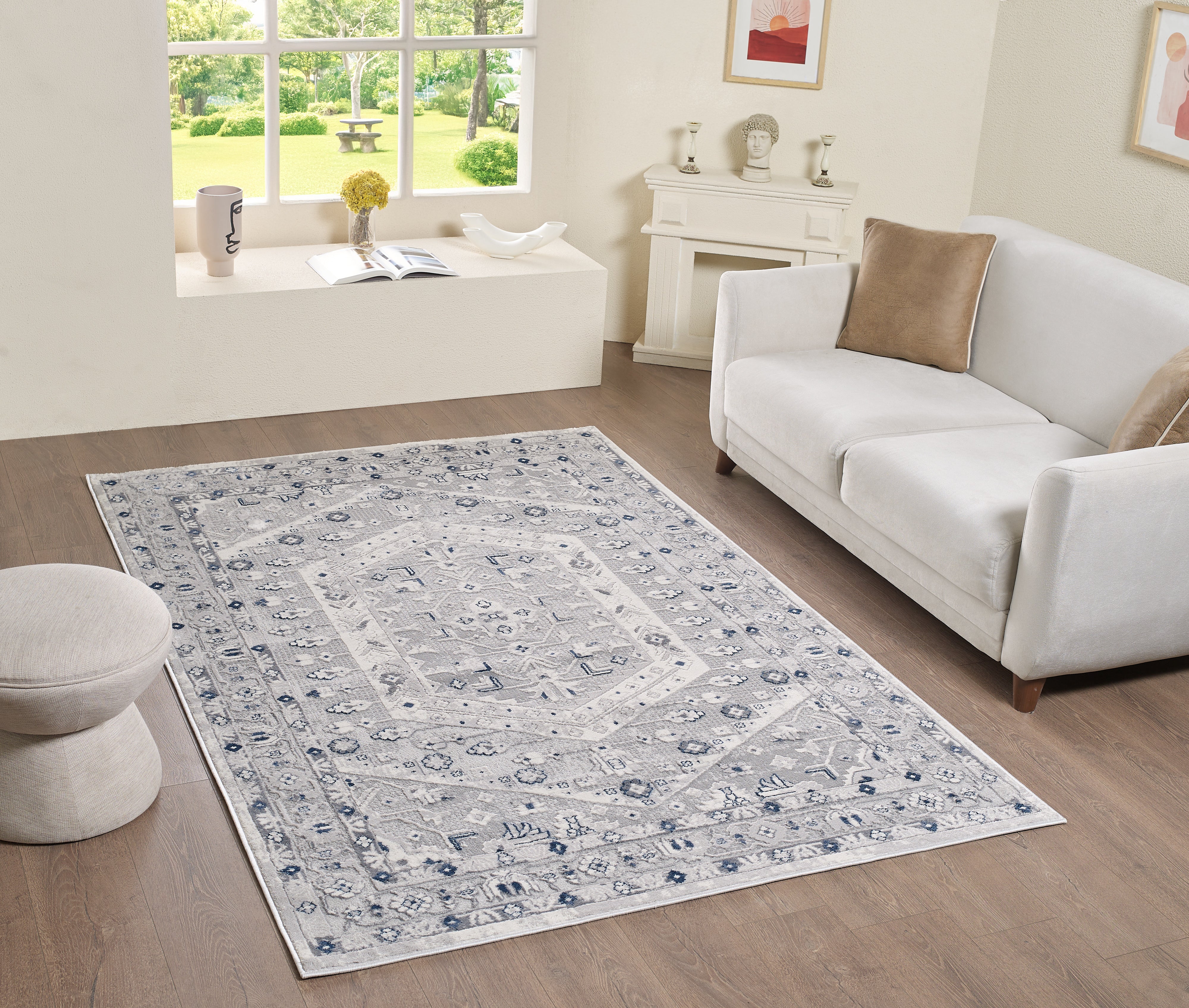 Merinos Symphony 5'3" x 7'5" Area Rug with Underpad - Grey, Light Grey