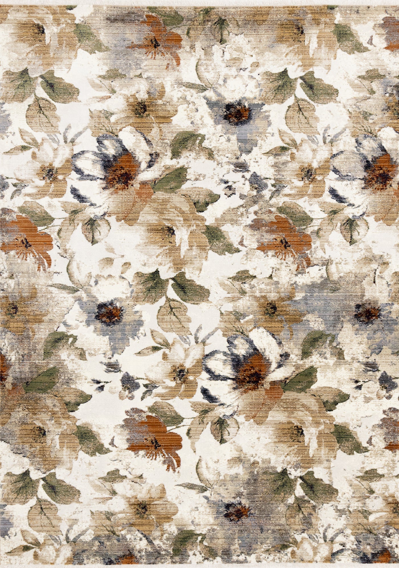 Rustic Garden 7'10" x 10'2" Warm Toned Floral Print Area Rug - Cream