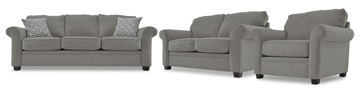 Duffield Sofa, Loveaset and Chair Set - Sutton Charcoal