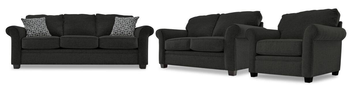 Duffield Sofa, Loveseat and Chair Set - Sutton Midnight