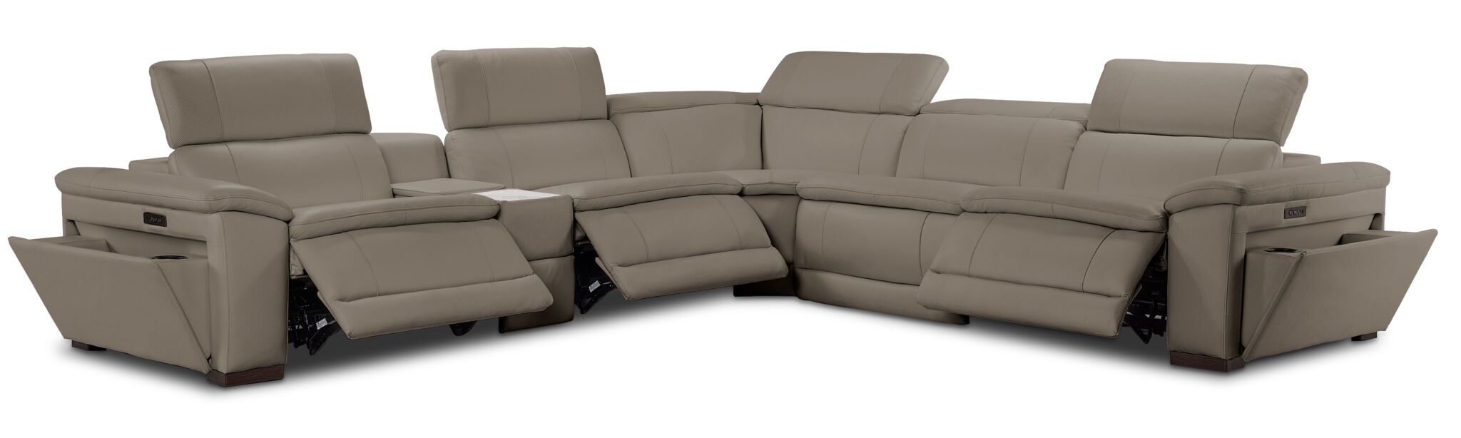 Ajax Leather 6-Piece Dual Power Reclining Sectional - Stone