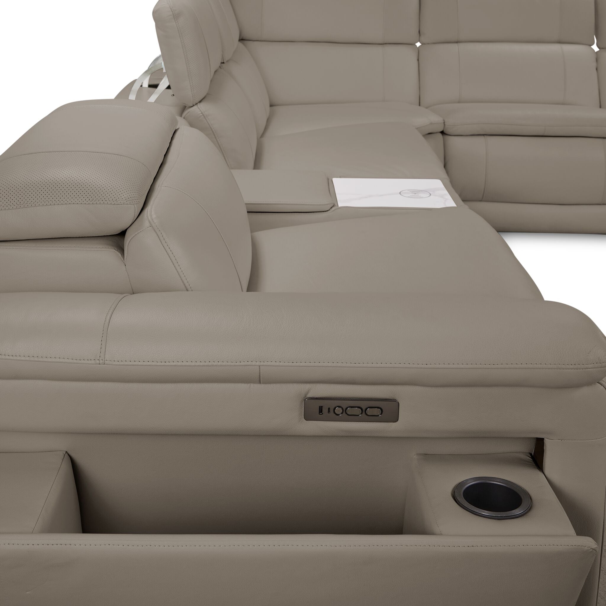 Ajax Leather 6-Piece Dual Power Reclining Sectional - Stone