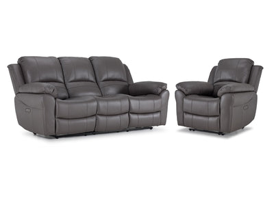 Alba Leather Dual Power Reclining Sofa and Chair Set - Grey
