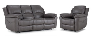 Alba Leather Dual Power Reclining Sofa and Chair Set - Grey