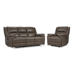 Allie Leather Dual Power Reclining Sofa and Recliner Set - Mocha