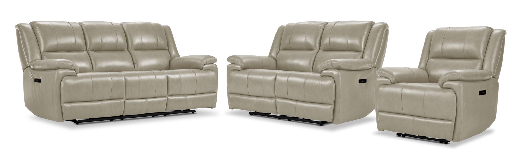 Allie Leather Dual Power Reclining Sofa, Loveseat and Recliner Set - Fog