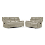 Allie Leather Dual Power Reclining Sofa and Loveseat Set - Fog