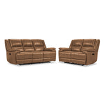 Allie Leather Dual Power Reclining Sofa and Loveseat Set - Canyon