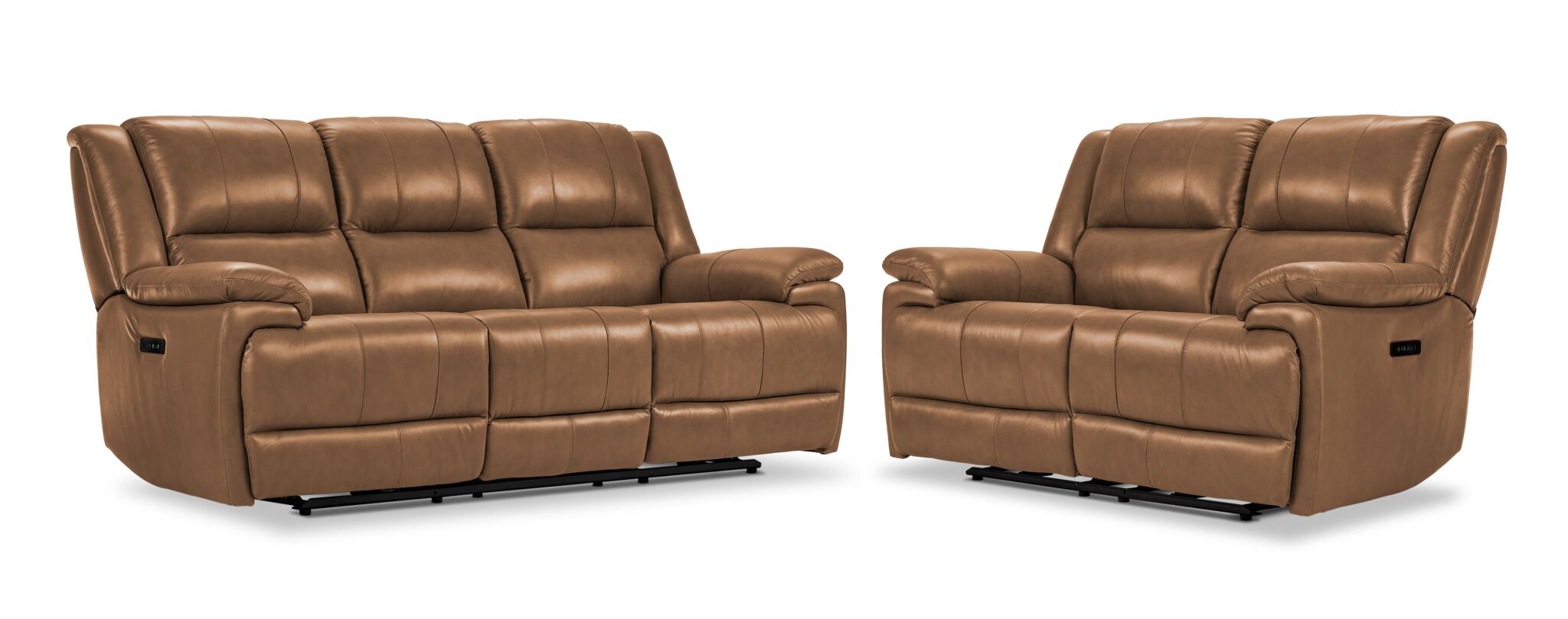 Allie Leather Dual Power Reclining Sofa and Loveseat Set - Canyon