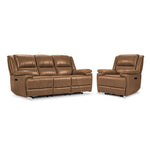 Allie Leather Dual Power Reclining Sofa and Recliner Set - Canyon