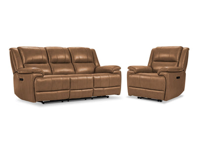 Allie Leather Dual Power Reclining Sofa and Recliner Set - Canyon