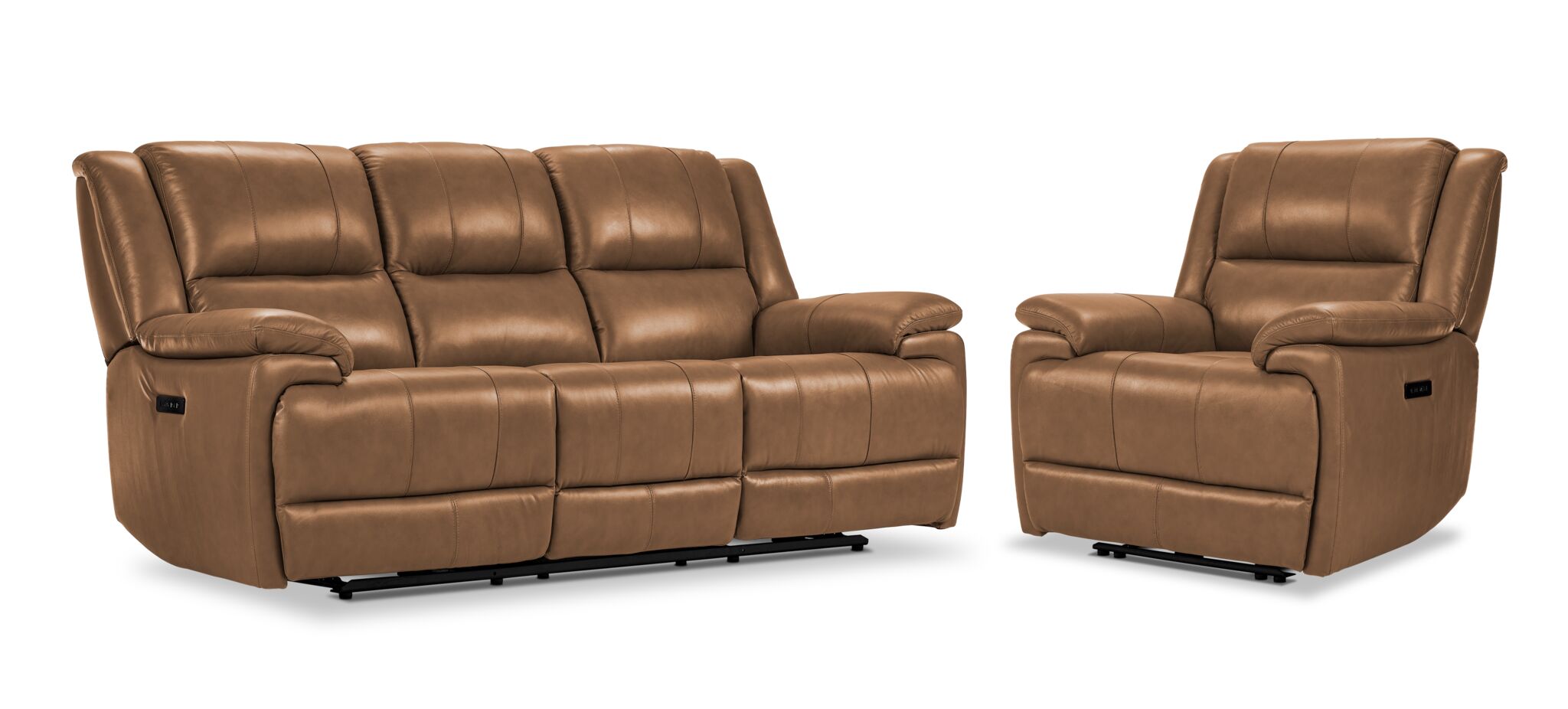 Allie Leather Dual Power Reclining Sofa and Recliner Set - Canyon