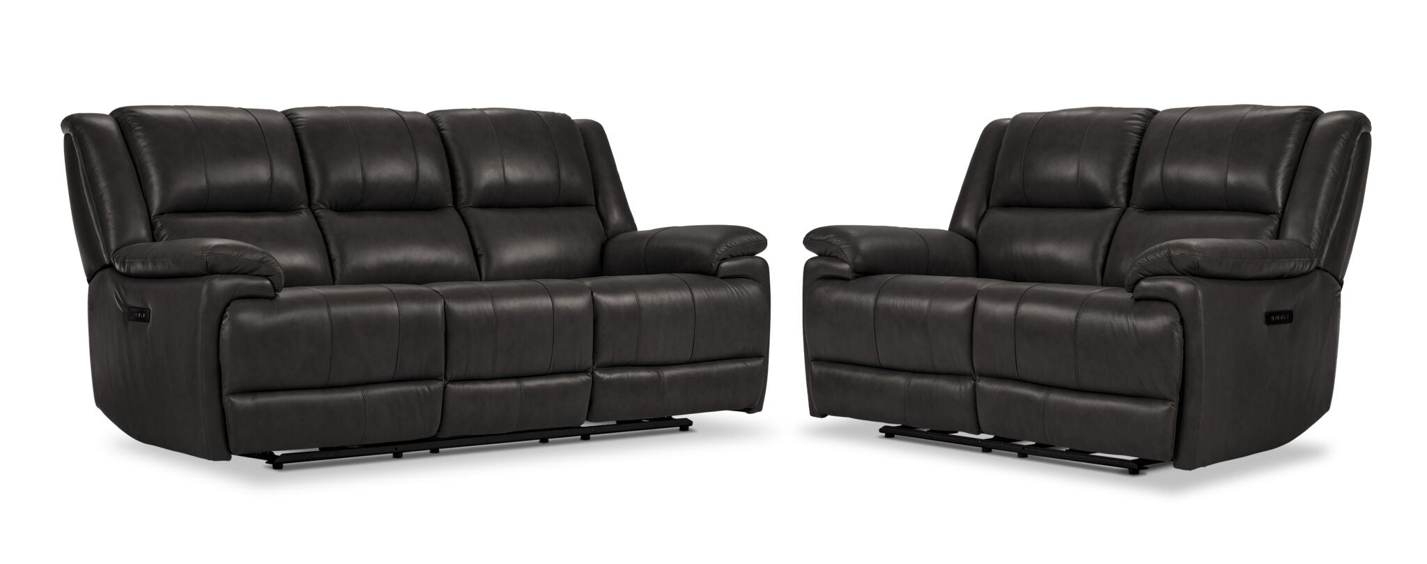 Allie Leather Dual Power Reclining Sofa and Loveseat Set - Granite