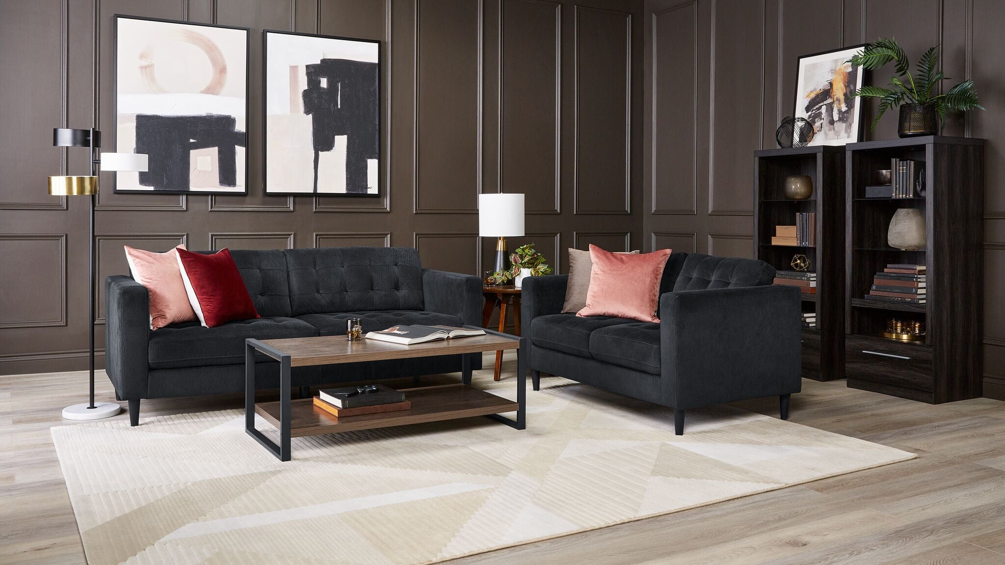 Anthena Sofa and Loveseat Set - Charcoal