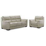 Avalon Leather Sofa and Chair Set - Oyster Grey Cream