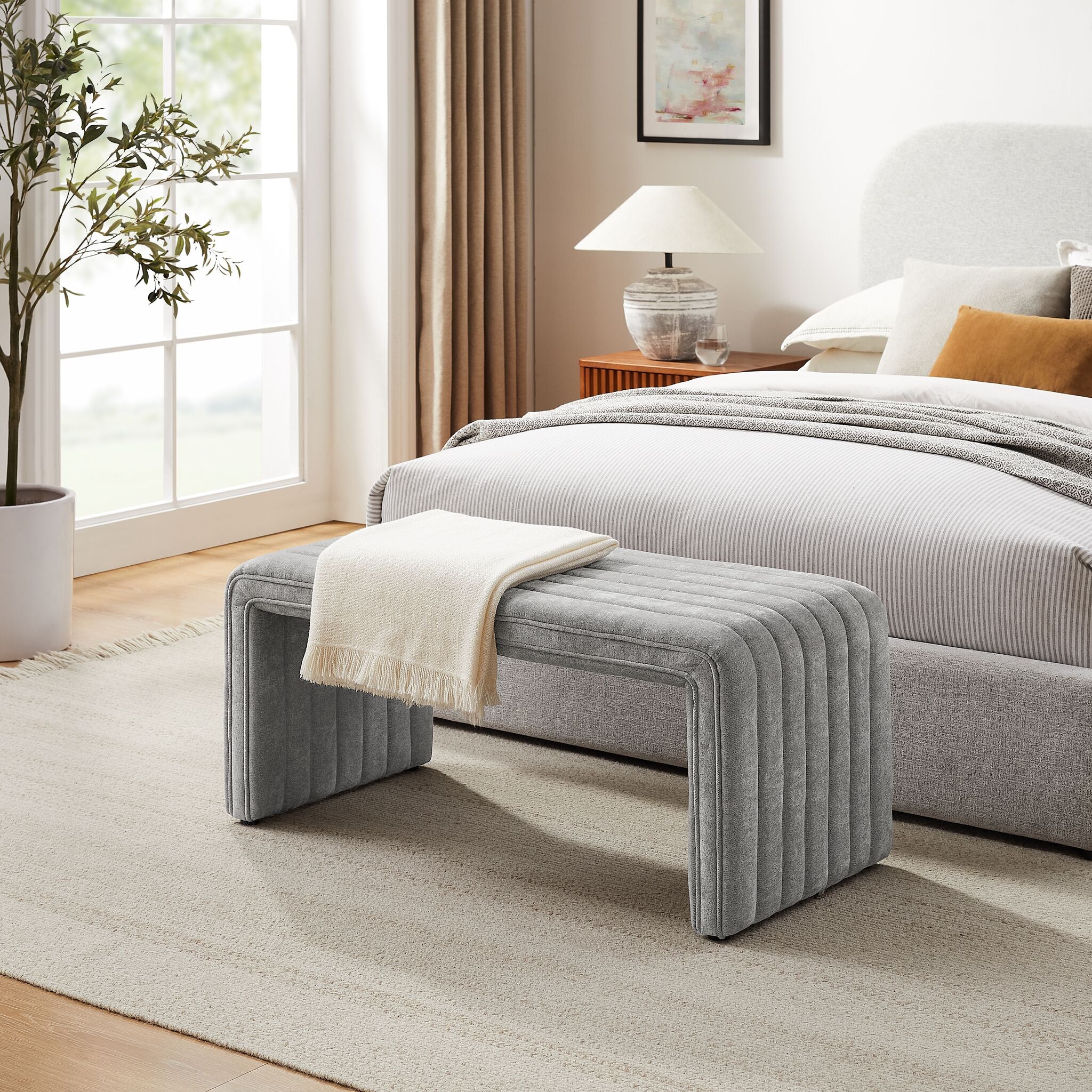 Avila Channelled Bench - Light Grey