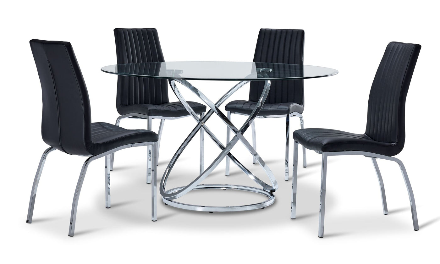 Axis 5-Piece Round Dining Room Set - Glass and Chrome