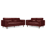Bari Leather Sofa and Loveseat Set - Fire