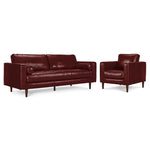Bari Leather Sofa and Chair Set - Fire