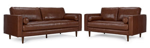 Bari Leather Sofa and Loveseat Set - Cobblestone