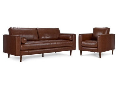 Bari Leather Sofa and Chair Set - Cobblestone