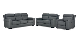 Benevento Leather Sofa, Loveseat and Chair Set - Steel