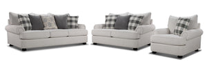 Beverly Sofa, Loveseat and Chair and a Half Set - TicTac Ivory