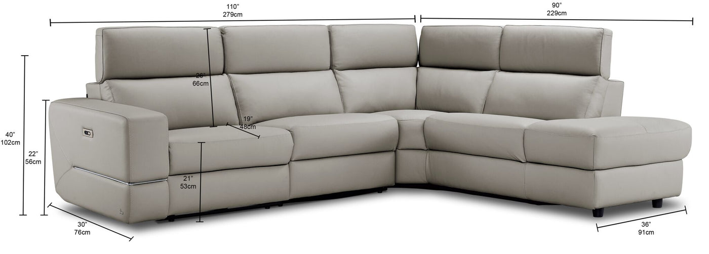 Bianca 3-Piece Power Sectional with Right Facing Chaise - Cream