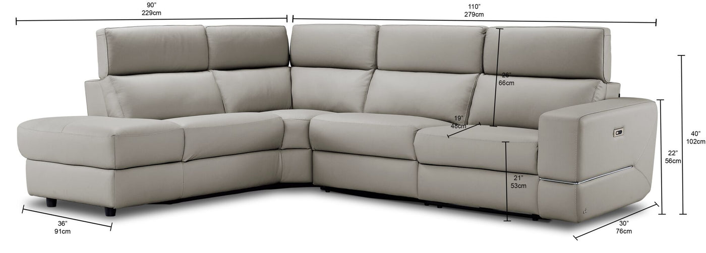 Bianca 3-Piece Power Sectional with Left Facing Chaise - Cream